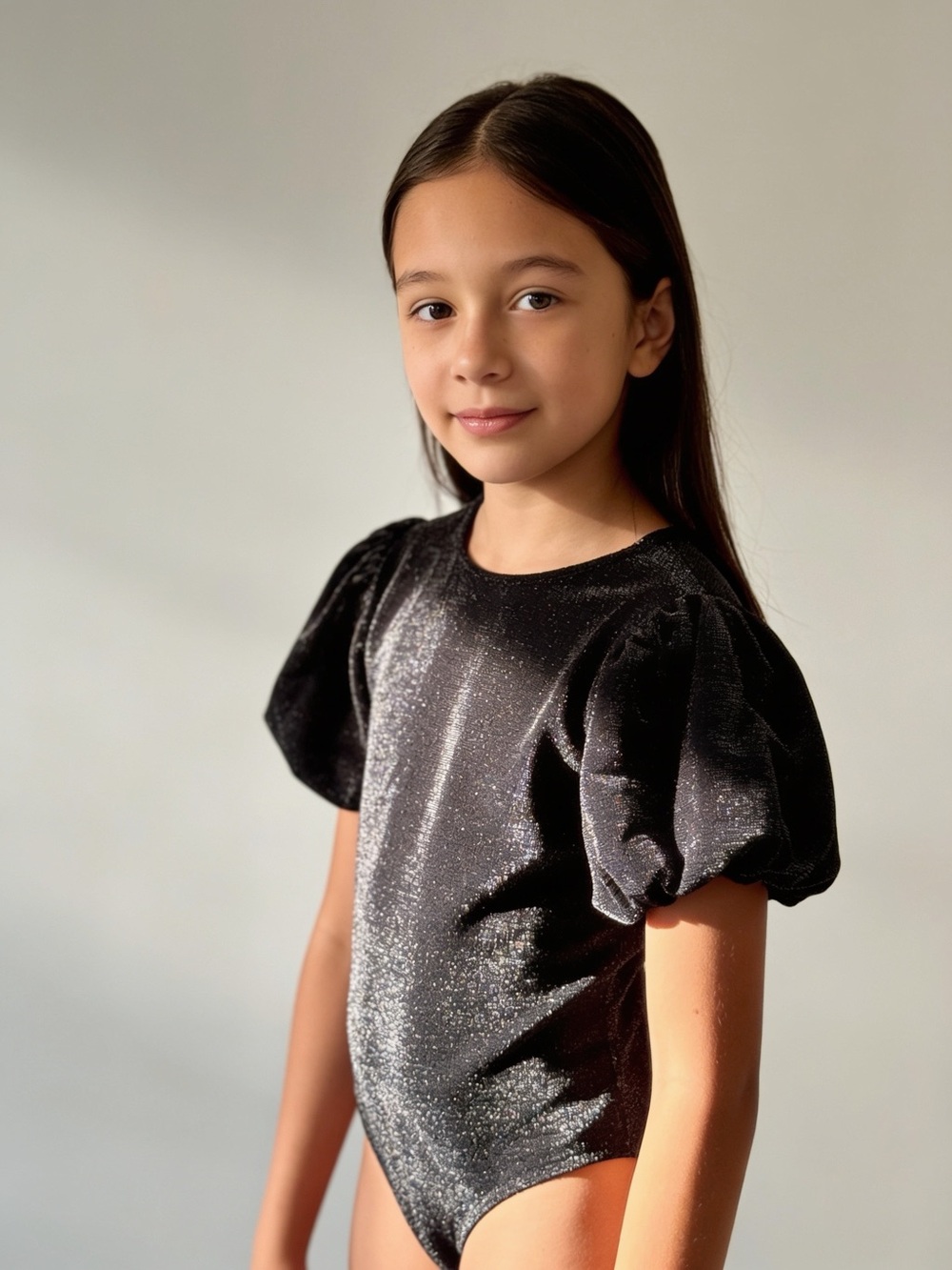 Zara Black Shimmery Puff Sleeve Bodysuit